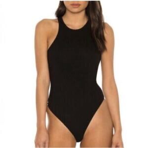 All Saints Womens Jamie Bodysuit Sleeveless‎ High Neck Racerback Ribbed Black 6